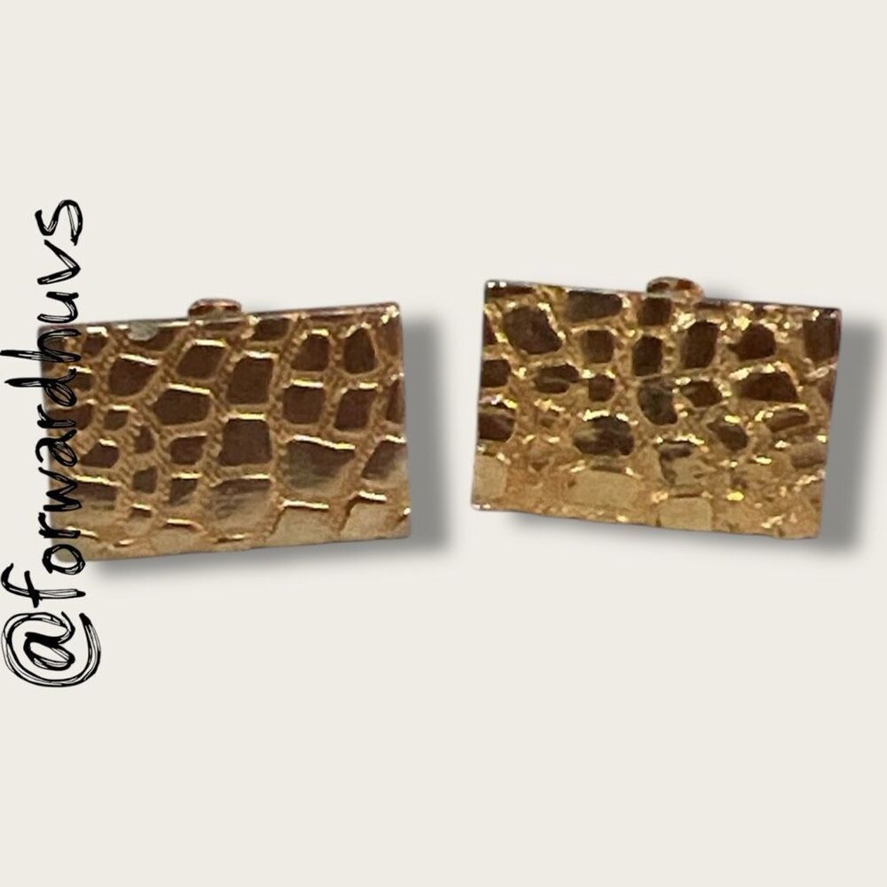 Vintage Gold Tone Cufflinks – Textured Rectangle with “X” Maker’s Mark